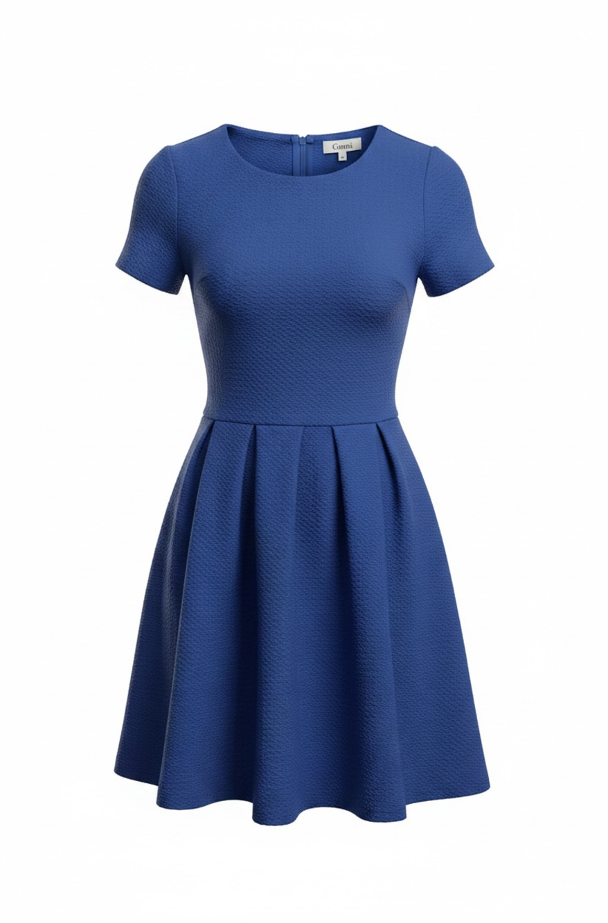 Ganni Cobalt Blue Textured Knit Fit Flare Skater Dress XS Basketweave Jacquard C